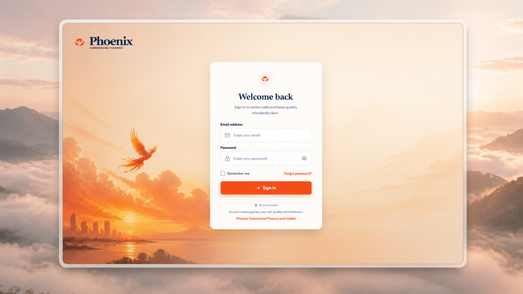 Call Quality QA client application login screen preview